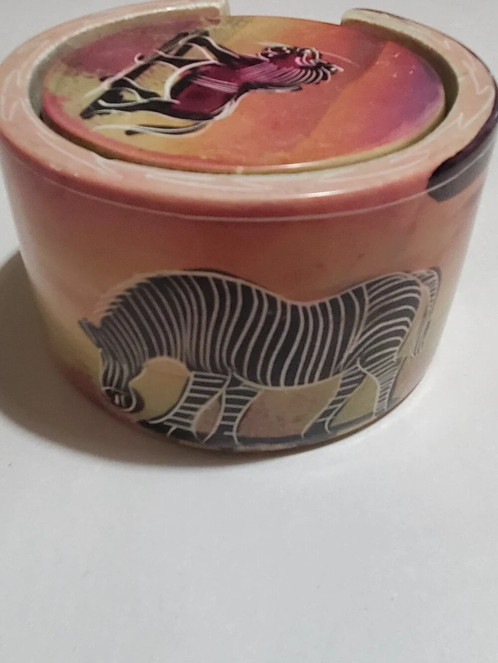 HAND CARVED SAFARI ANIMALS KENYAN SOAPSTONE COASTER SET 6.